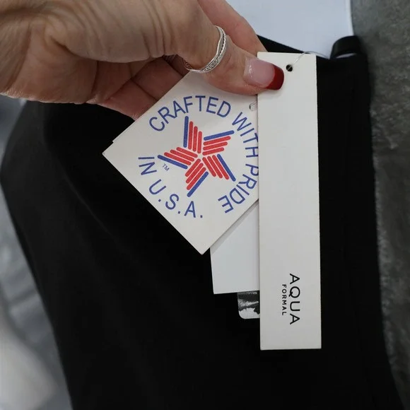 AQUA One Shoulder Fringed Sleeve Sheath Dress Womens 6 Black Formal Holiday NWT - Picture 9 of 16